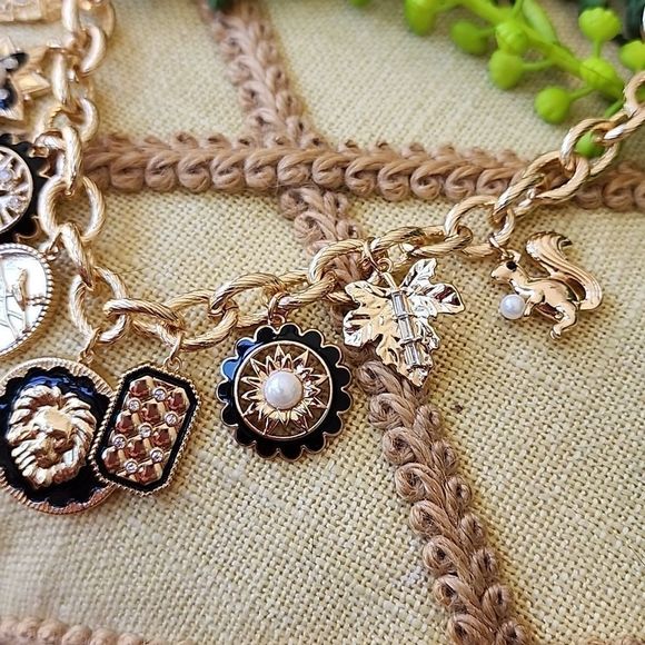 Gold-Tone Crystal & Imitation Pearl Nature-Theme Charm Necklace, 17" + 2" extend - Picture 4 of 6